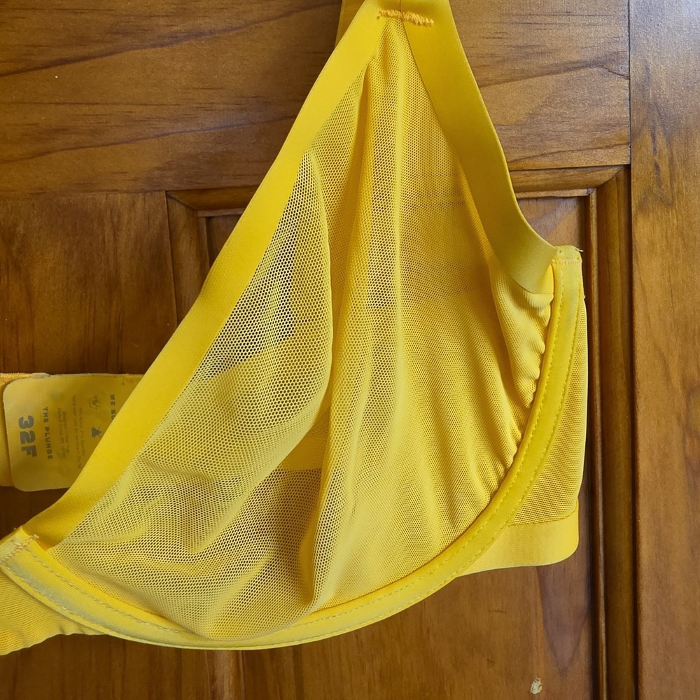 CUUP 32F The Plunge Bra Women Yellow Sheer Power Mesh Underwire Unlined Support - Picture 4 of 9